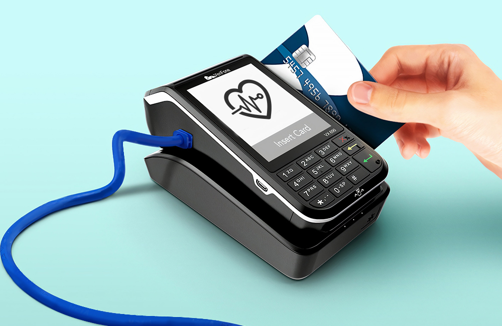 credit card reader with heart health icon