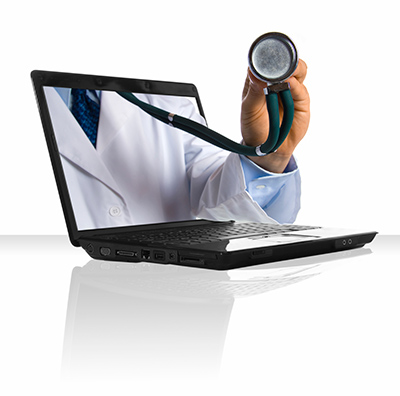 doctor reaching out of laptop